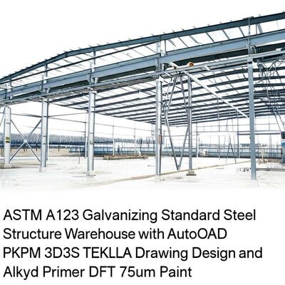 অটোCAD PKPM 3D3S TEKLA অঙ্কন ডিজাইন এবং অ্যালকাইড প্রাইমার DFT ৭৫um পেইন্ট সহ ASTM A123 গ্যালভানাইজিং স্ট্যান্ডার্ড স্টিল স্ট্রাকচার গুদাম