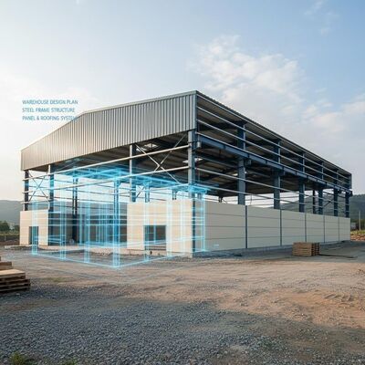 ভূমিকম্প প্রতিরোধ ক্ষমতা গ্রেড ৮ ইস্পাত কাঠামো গুদাম, গ্যালভানাইজড সারফেস ট্রিটমেন্ট এবং ০.৩৫ কিলোনিউটন/মি² বায়ু লোড সহ