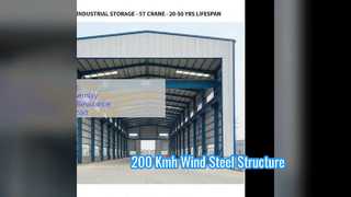 ইস্পাত কাঠামো 200 Kmh বায়ু লোড গুদাম কর্মশালা